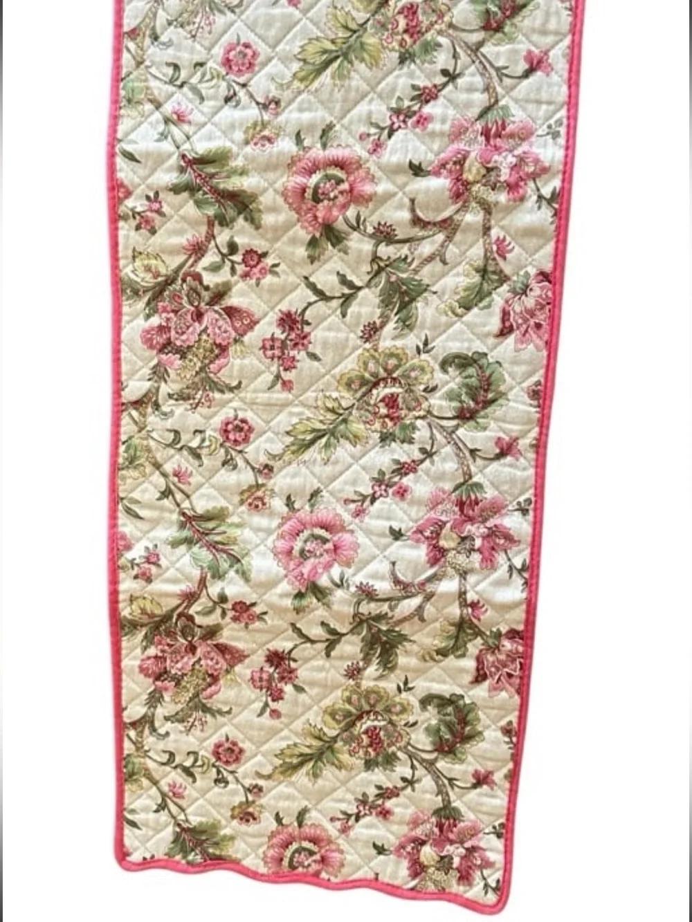 NWT Waverly Table Runner Cloth Quilted Floral Pink and Green Farmhouse 70 X 14